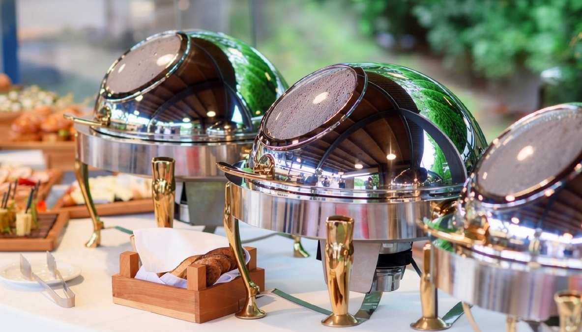 Outdoor wedding catering buffet setup